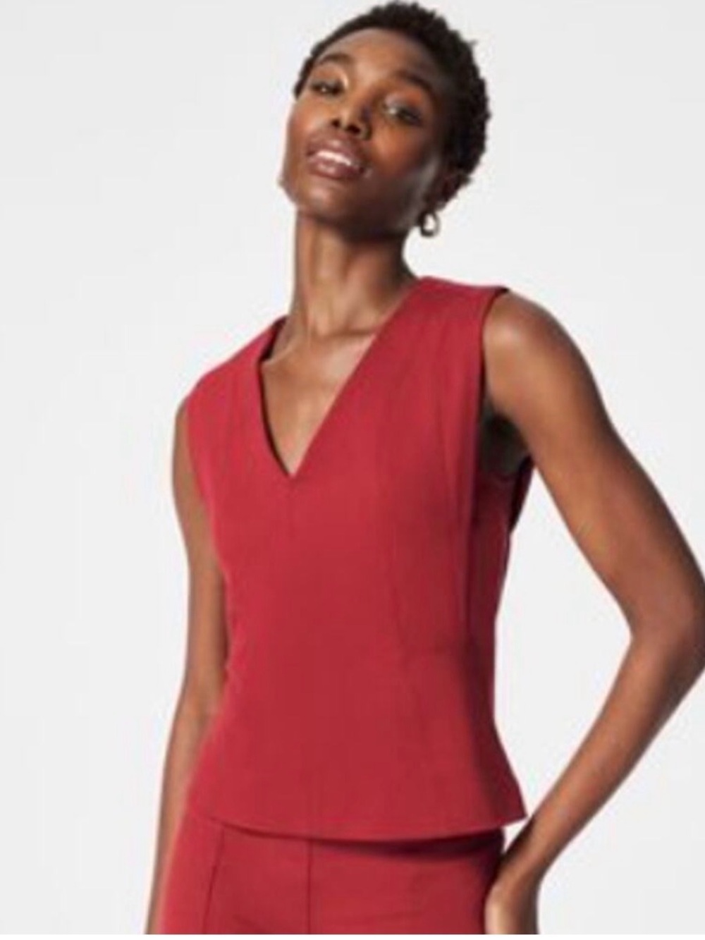 SPANX Sleeveless V-Neck top in dark red
